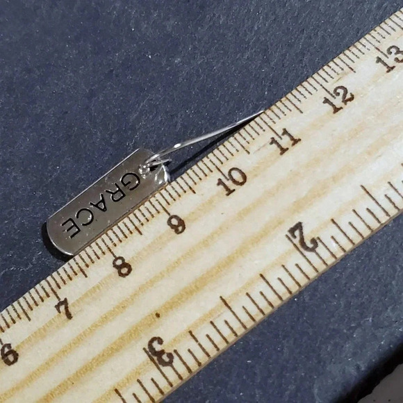 Grace Inspirational Word Message Carved Silver Black Earrings - Picture 8 of 8